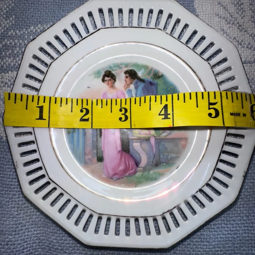 Vintage SCHUMANN BAVARIA Reticulated Pierced Portrait Porcelain Plate Couple